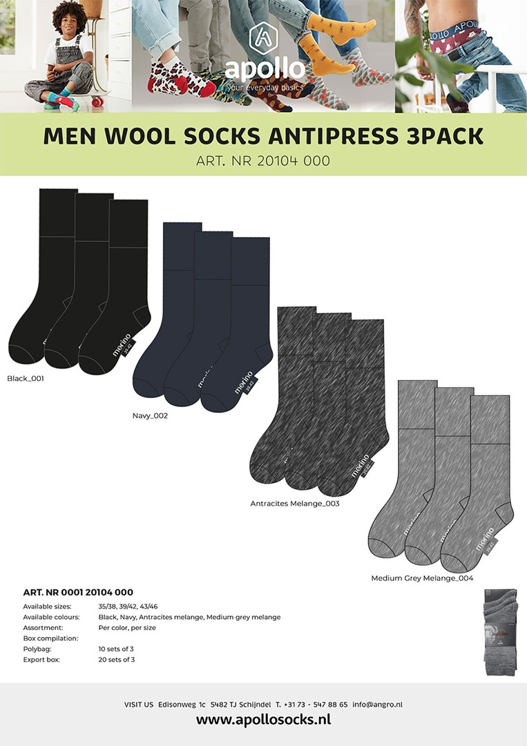 Apollo Adult Wool ANTIPRESS Sokken 3-Pack 000120104000 5 / 5